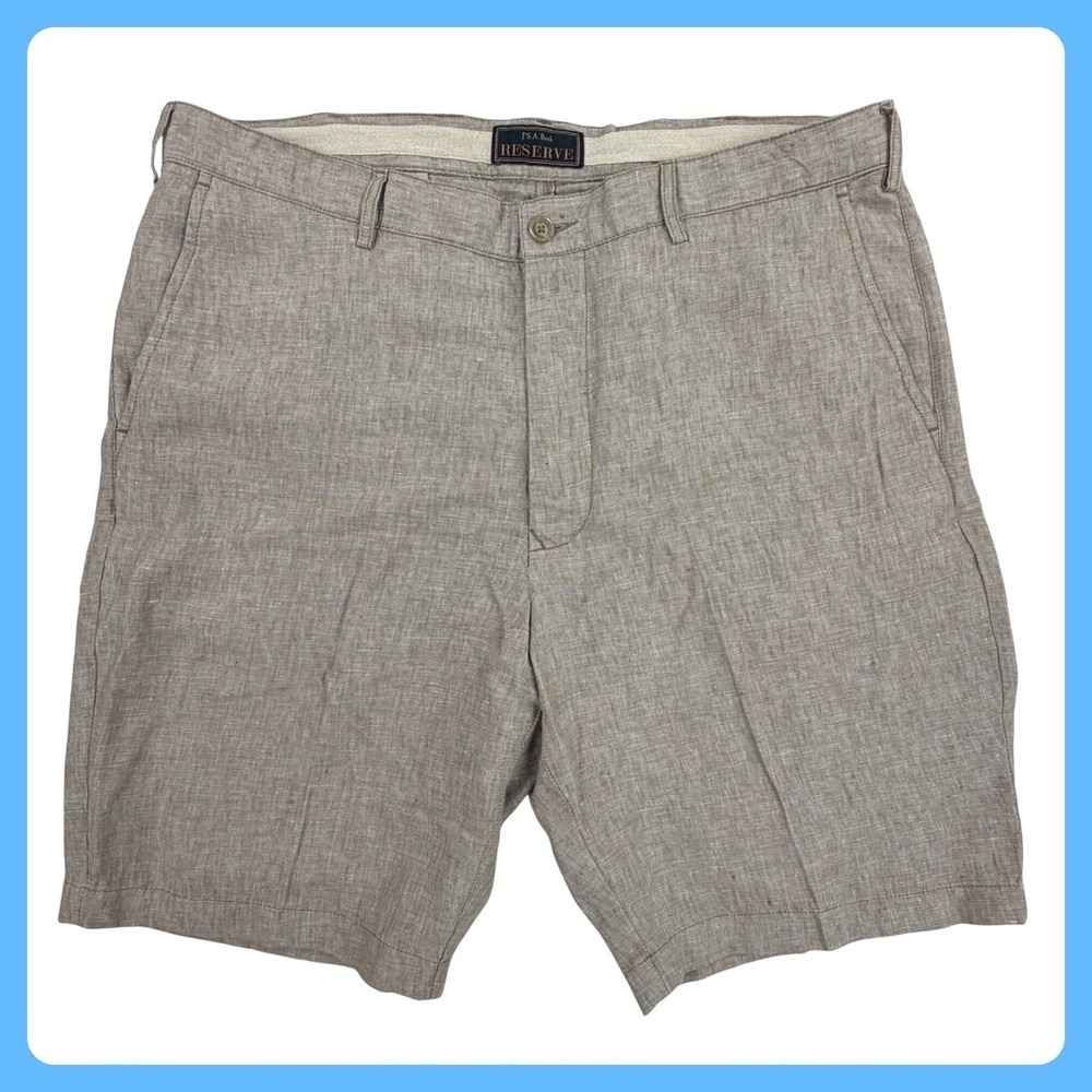 Jos A Bank Reserve Shorts Men 38 Brown 100% Linen Flat Front Casual Summer